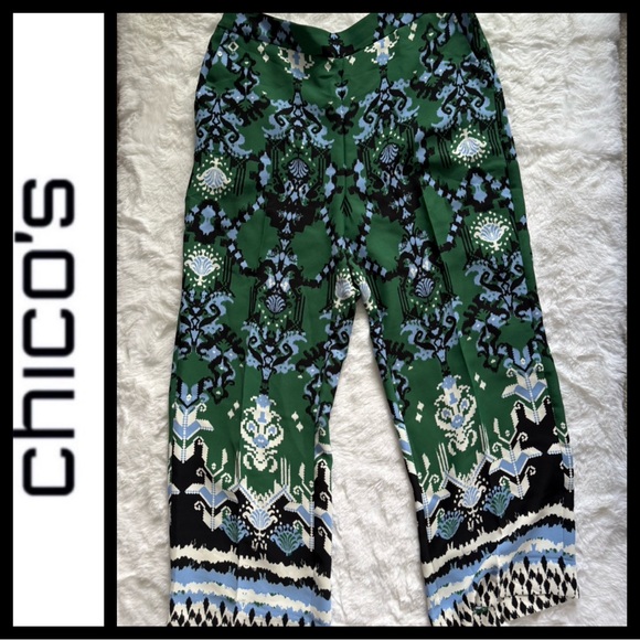 NWOT Chico's Ikat Print Wide Leg Pants - Picture 5 of 9